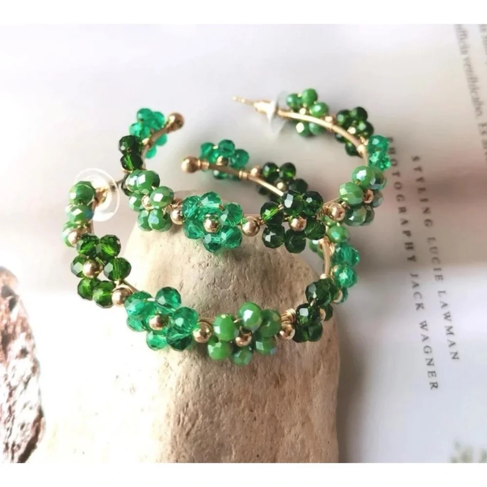 Crystal flower hoop earring